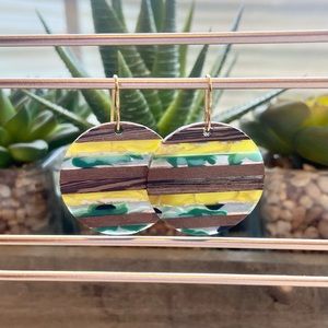 NEW Handmade Round Wood & Acrylic Dangle Earrings